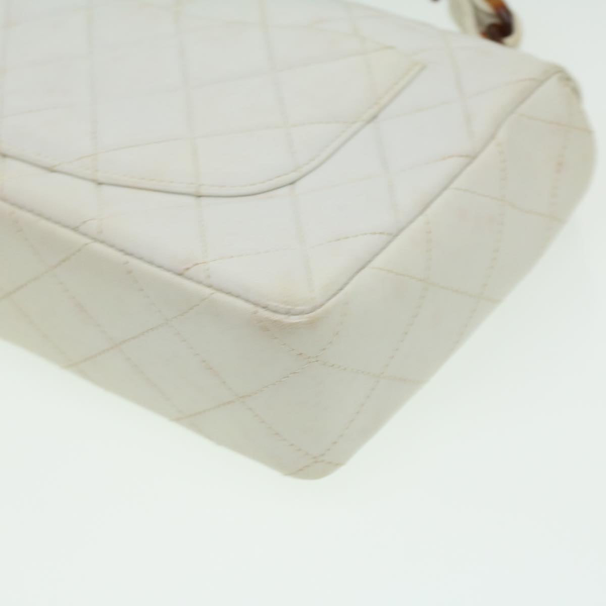 CHANEL Matelasse Turn Lock Shoulder Bag Lamb Skin Brown White CC 32160A