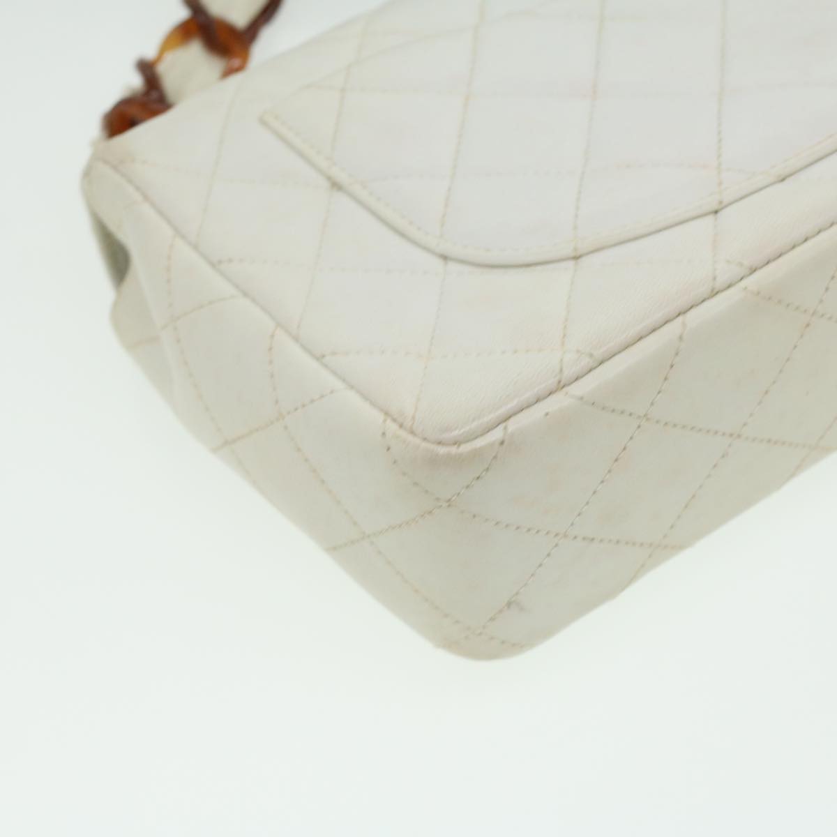 CHANEL Matelasse Turn Lock Shoulder Bag Lamb Skin Brown White CC 32160A