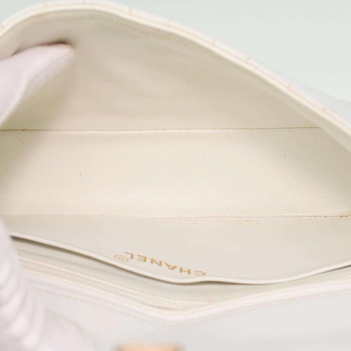 CHANEL Matelasse Turn Lock Shoulder Bag Lamb Skin Brown White CC 32160A