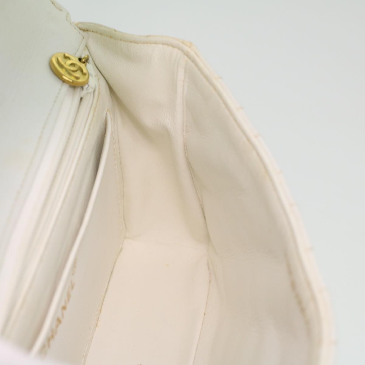 CHANEL Matelasse Turn Lock Shoulder Bag Lamb Skin Brown White CC 32160A