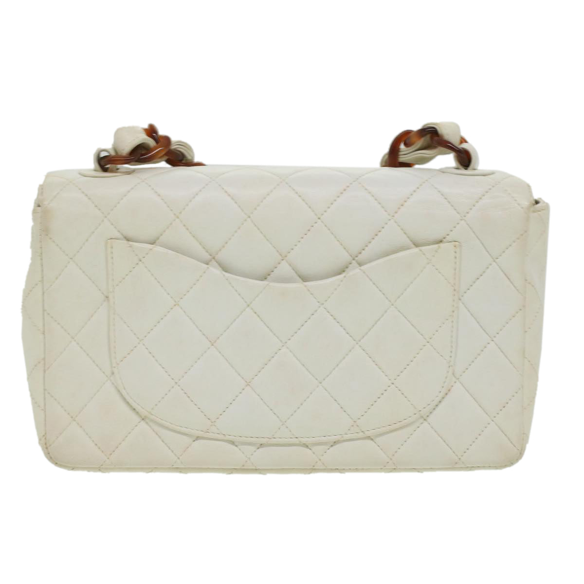 CHANEL Matelasse Turn Lock Shoulder Bag Lamb Skin Brown White CC 32160A