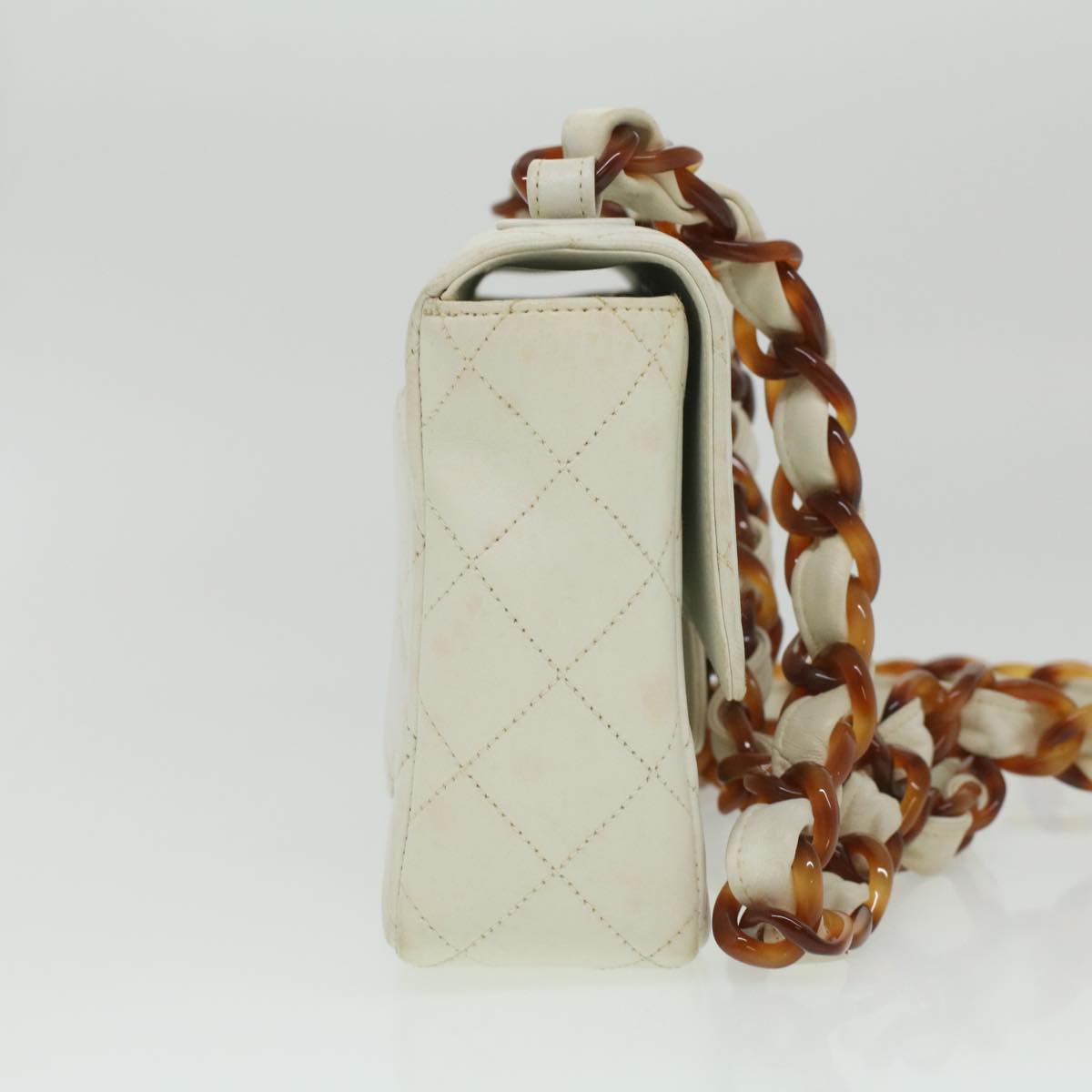 CHANEL Matelasse Turn Lock Shoulder Bag Lamb Skin Brown White CC 32160A