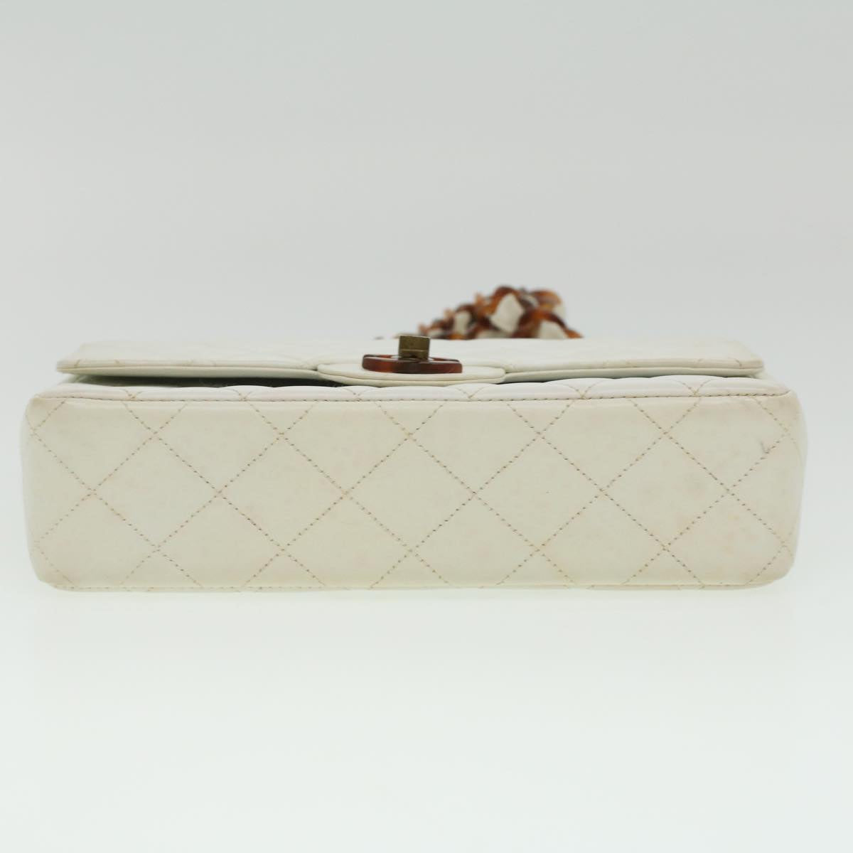 CHANEL Matelasse Turn Lock Shoulder Bag Lamb Skin Brown White CC 32160A