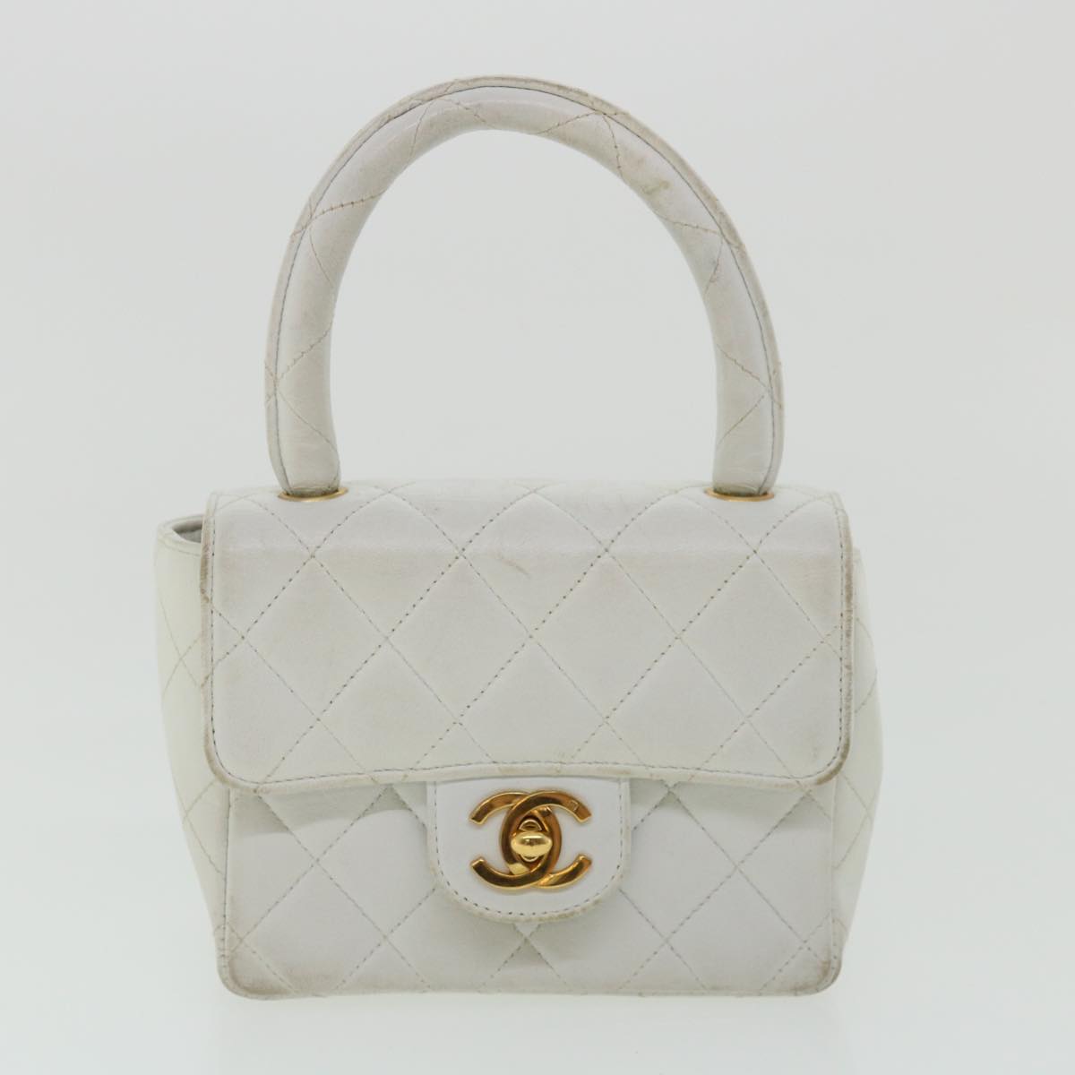 CHANEL Matelasse Pair Shoulder Bag Lamb Skin White CC 32416A