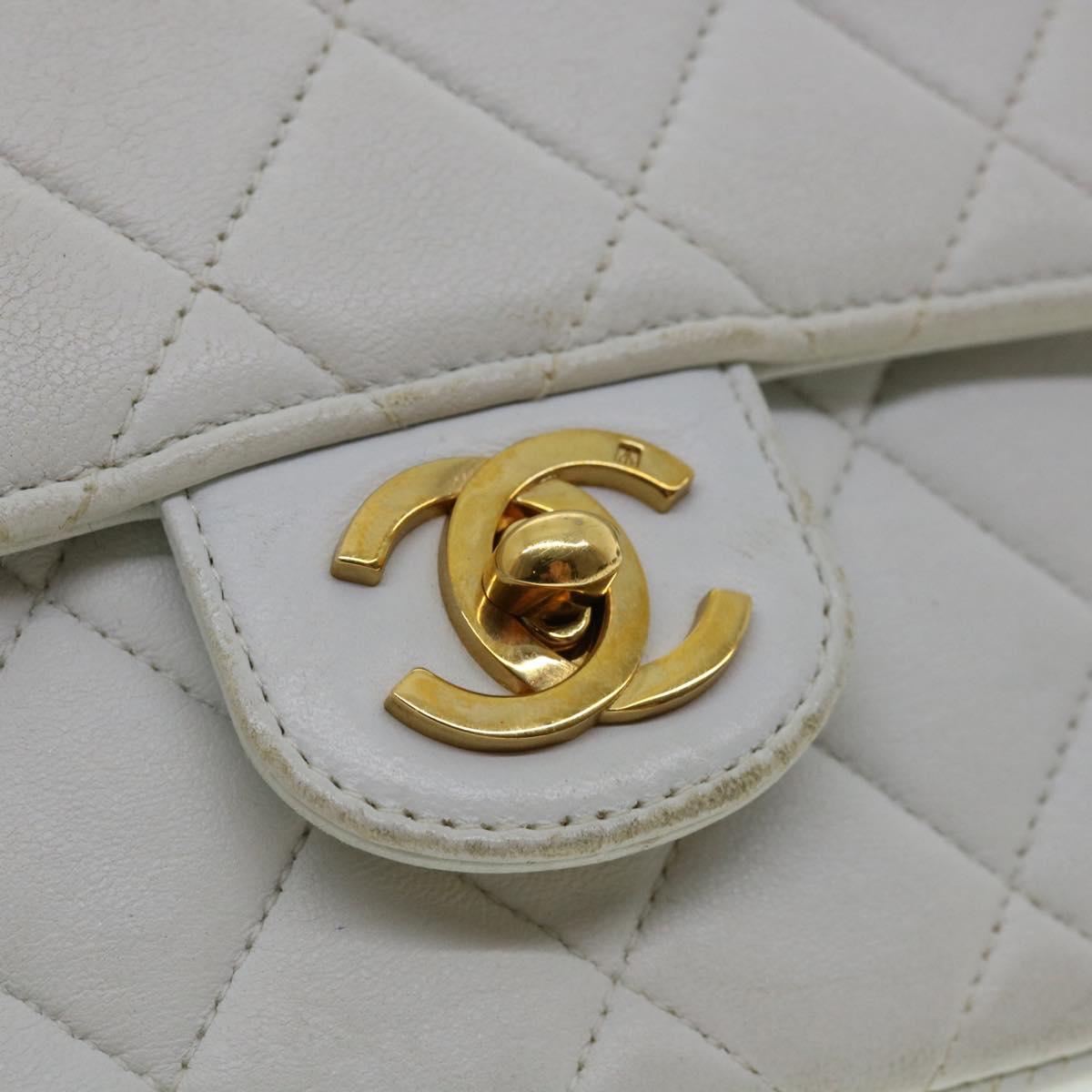 CHANEL Matelasse Pair Shoulder Bag Lamb Skin White CC 32416A
