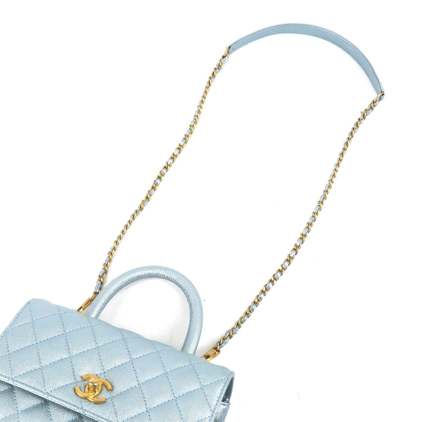 CHANEL Matrasse Caviar Skin COCO Handle 2Way Bag Light Blue A92990