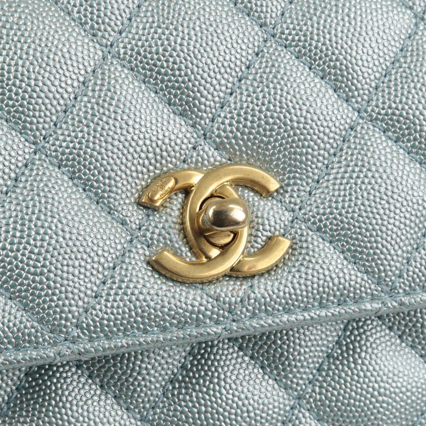 CHANEL Matrasse Caviar Skin COCO Handle 2Way Bag Light Blue A92990