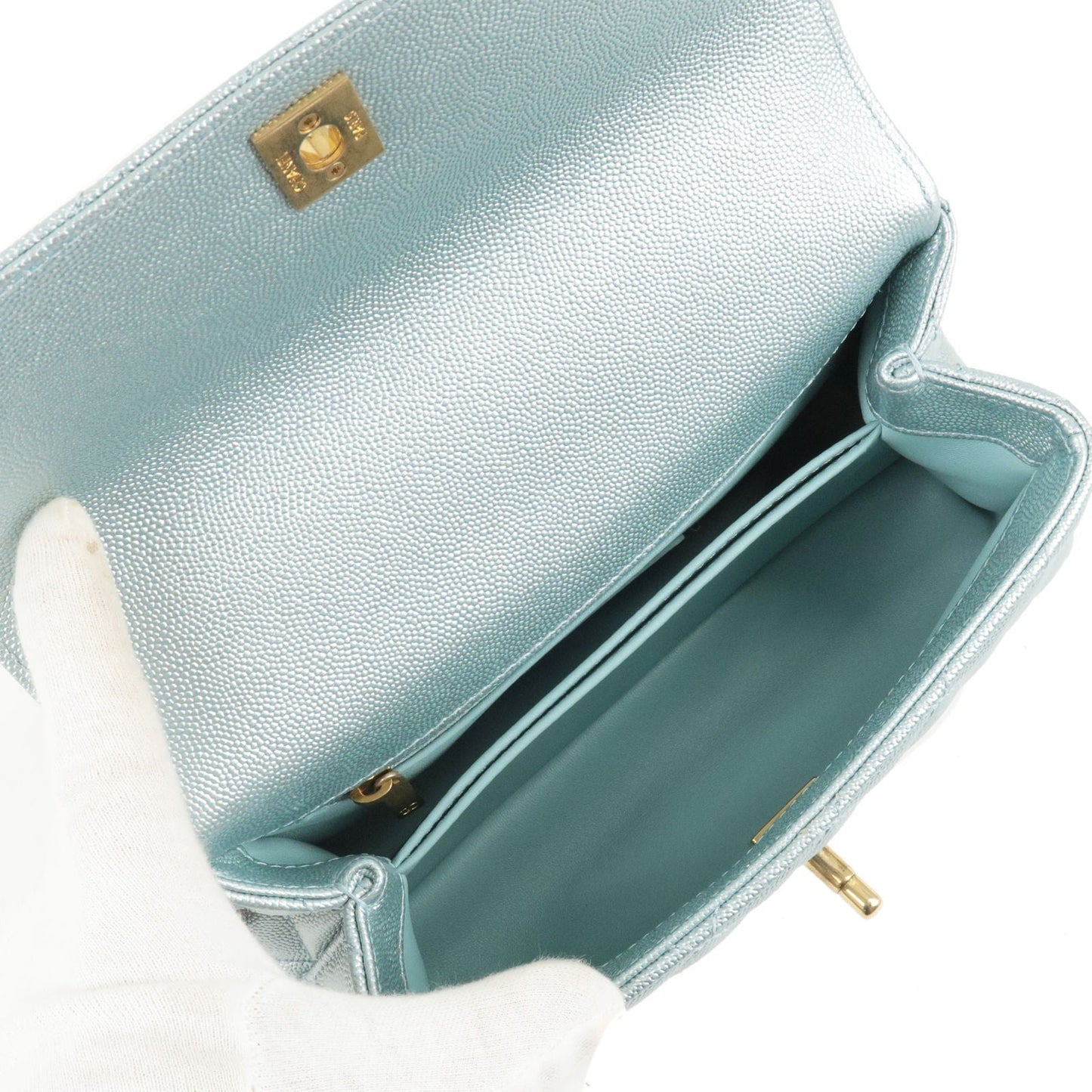 CHANEL Matrasse Caviar Skin COCO Handle 2Way Bag Light Blue A92990