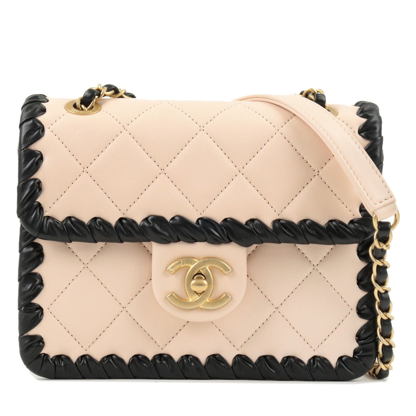 CHANEL Matelasse Lamb Skin Chain Shoulder Bag Pink Black