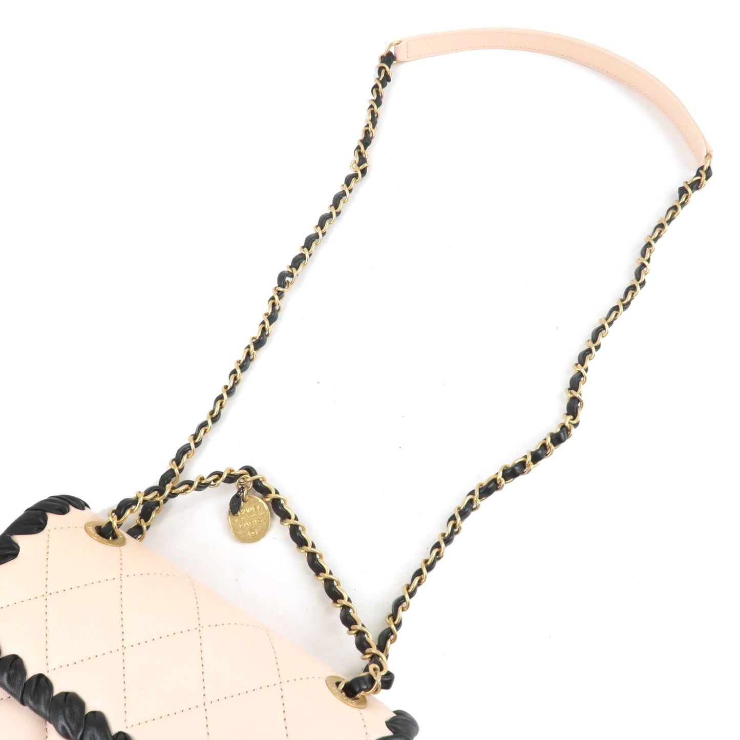 CHANEL Matelasse Lamb Skin Chain Shoulder Bag Pink Black