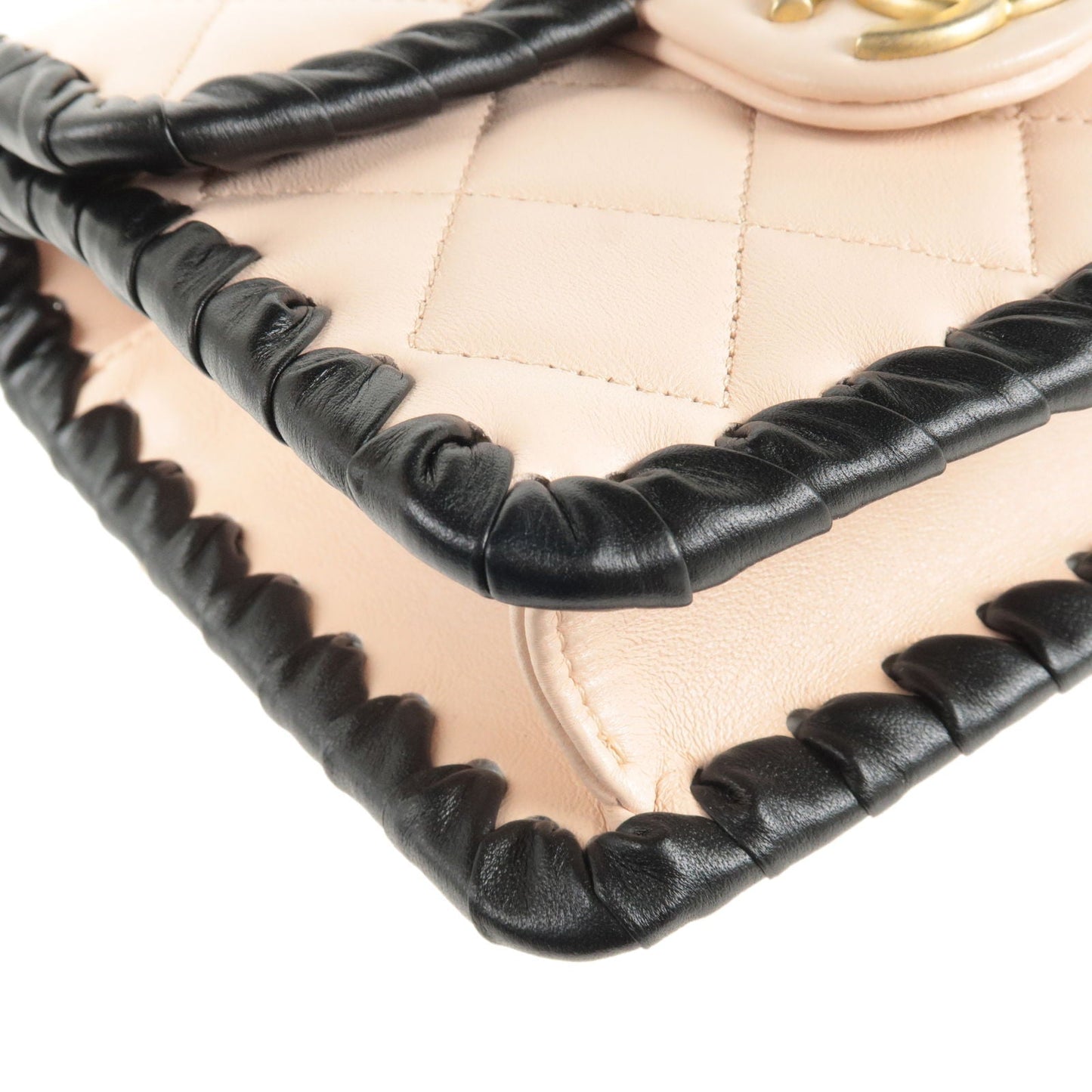 CHANEL Matelasse Lamb Skin Chain Shoulder Bag Pink Black