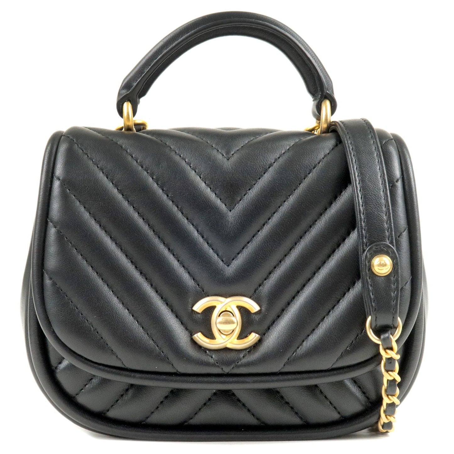 CHANEL V Stitch Lamb Skin 2Way Chain Shoulder Bag Black