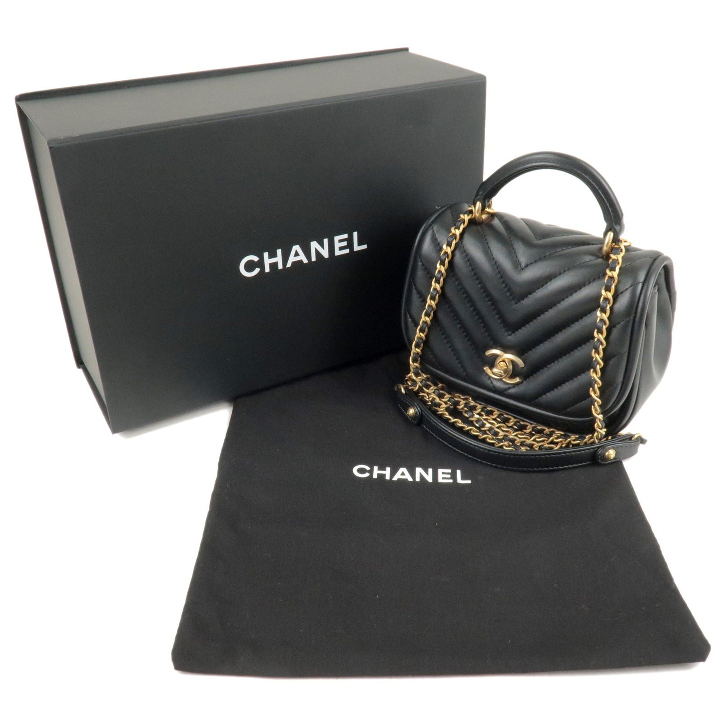 CHANEL V Stitch Lamb Skin 2Way Chain Shoulder Bag Black