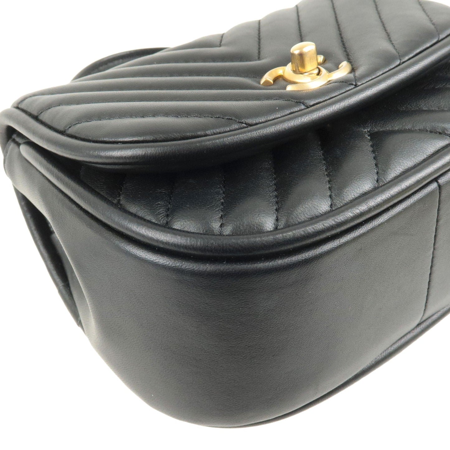 CHANEL V Stitch Lamb Skin 2Way Chain Shoulder Bag Black