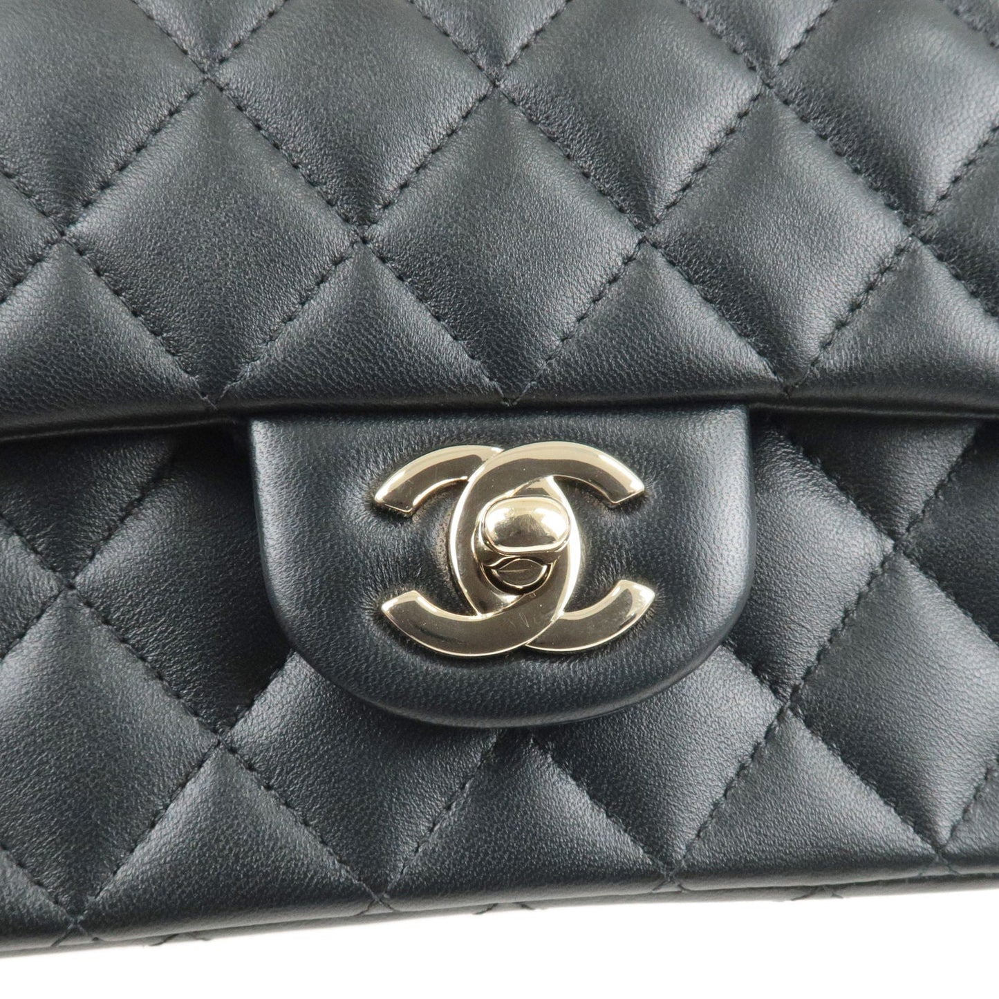 CHANEL Matelasse Lamb Skin Top Handle Mini Flap 2way Bag Black