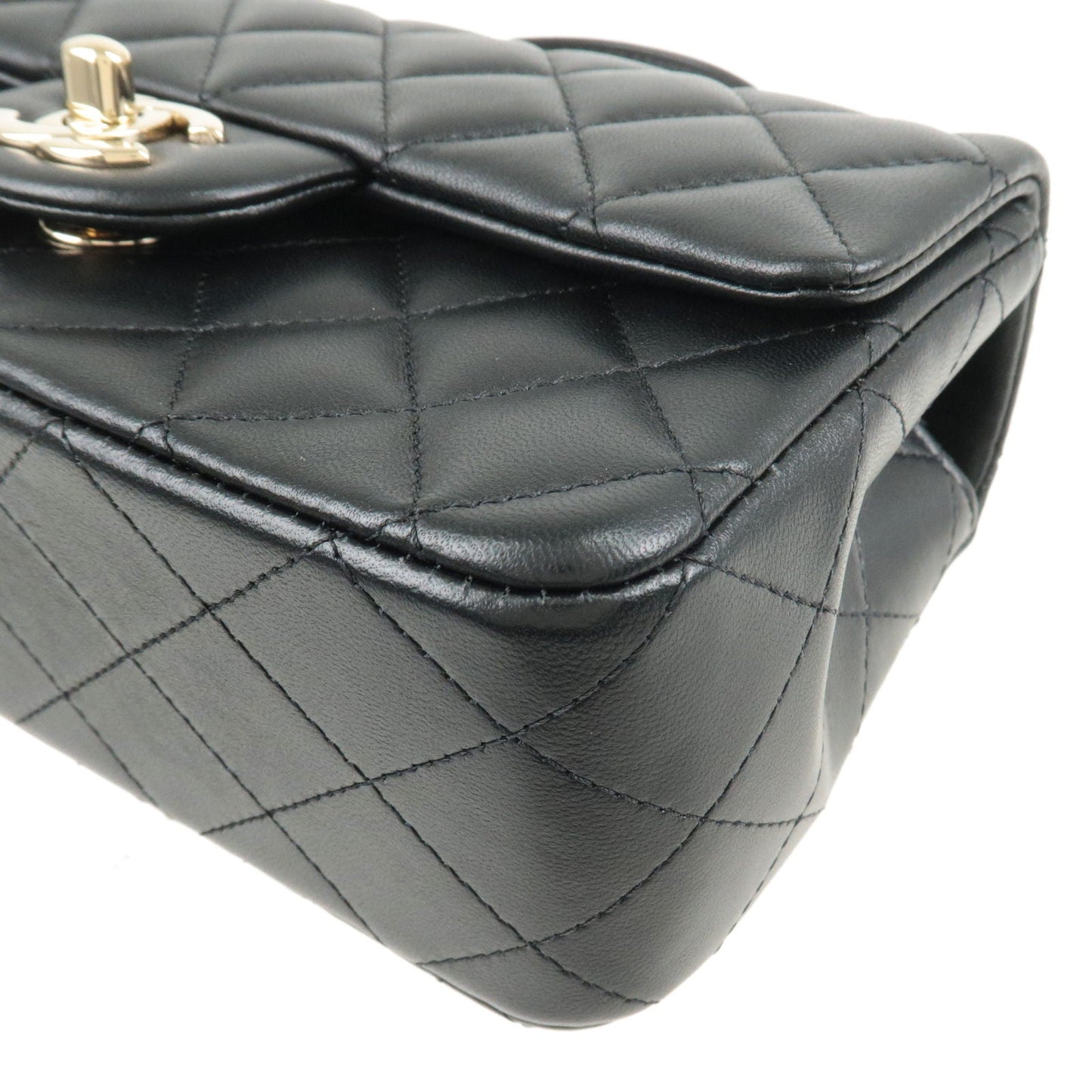 CHANEL Matelasse Lamb Skin Top Handle Mini Flap 2way Bag Black
