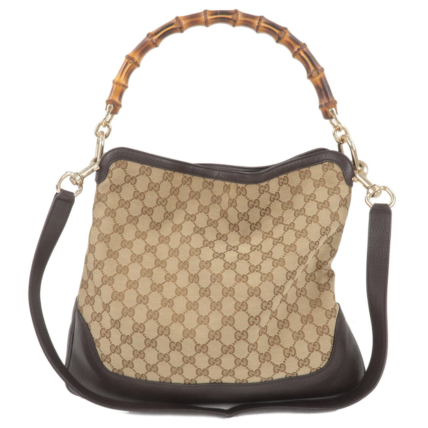 GUCCI Bamboo GG Canvas Leather Diana 2WAY Bag Beige Brown 282315