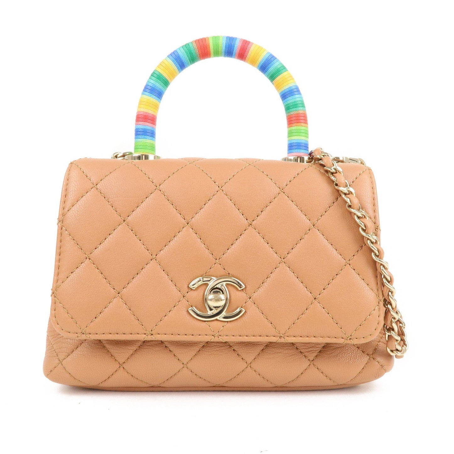 CHANEL COCO Handle Matrasse Caviar Skin XXS 2Way Bag Brown AS2215