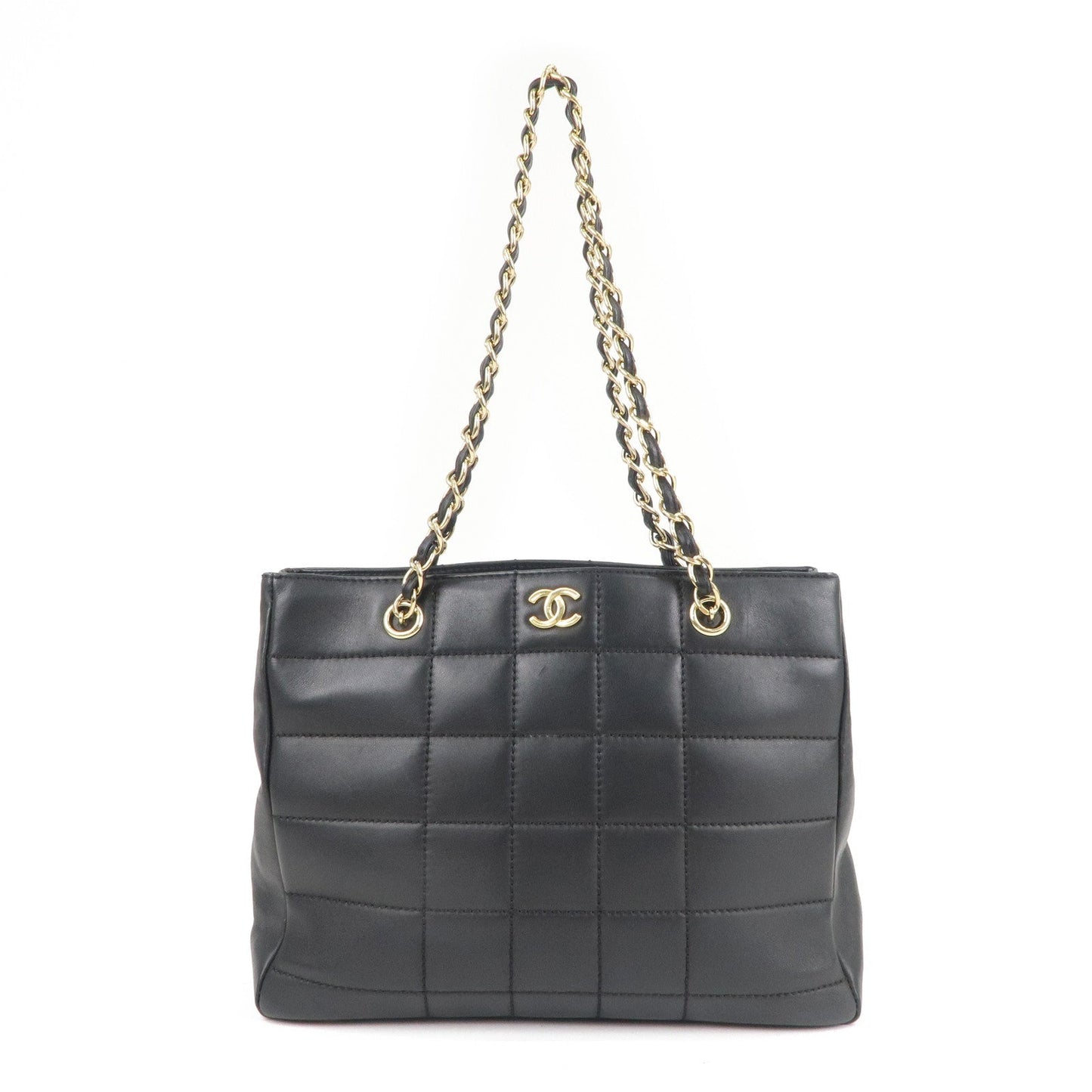 CHANEL Chocolate Bar Lamb Skin Chain Tote Bag Black