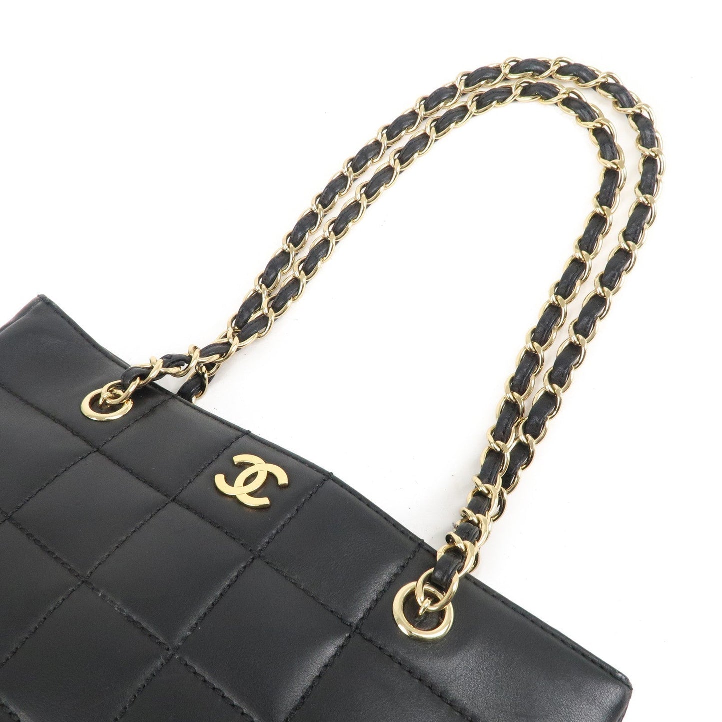 CHANEL Chocolate Bar Lamb Skin Chain Tote Bag Black
