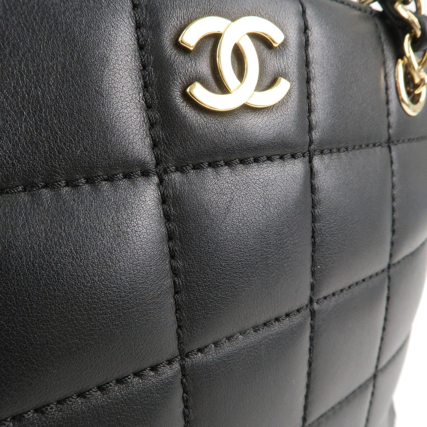 CHANEL Chocolate Bar Lamb Skin Chain Tote Bag Black