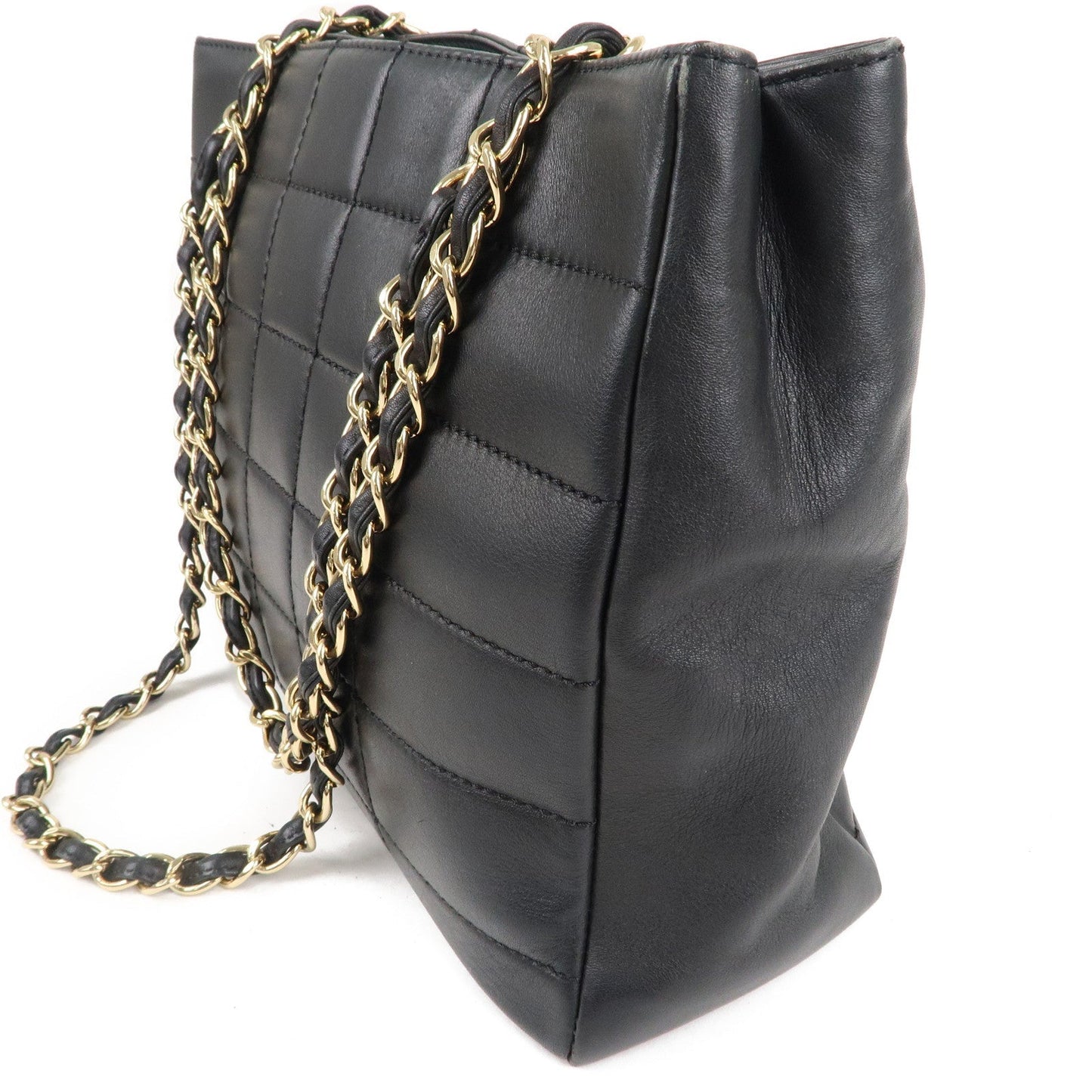 CHANEL Chocolate Bar Lamb Skin Chain Tote Bag Black