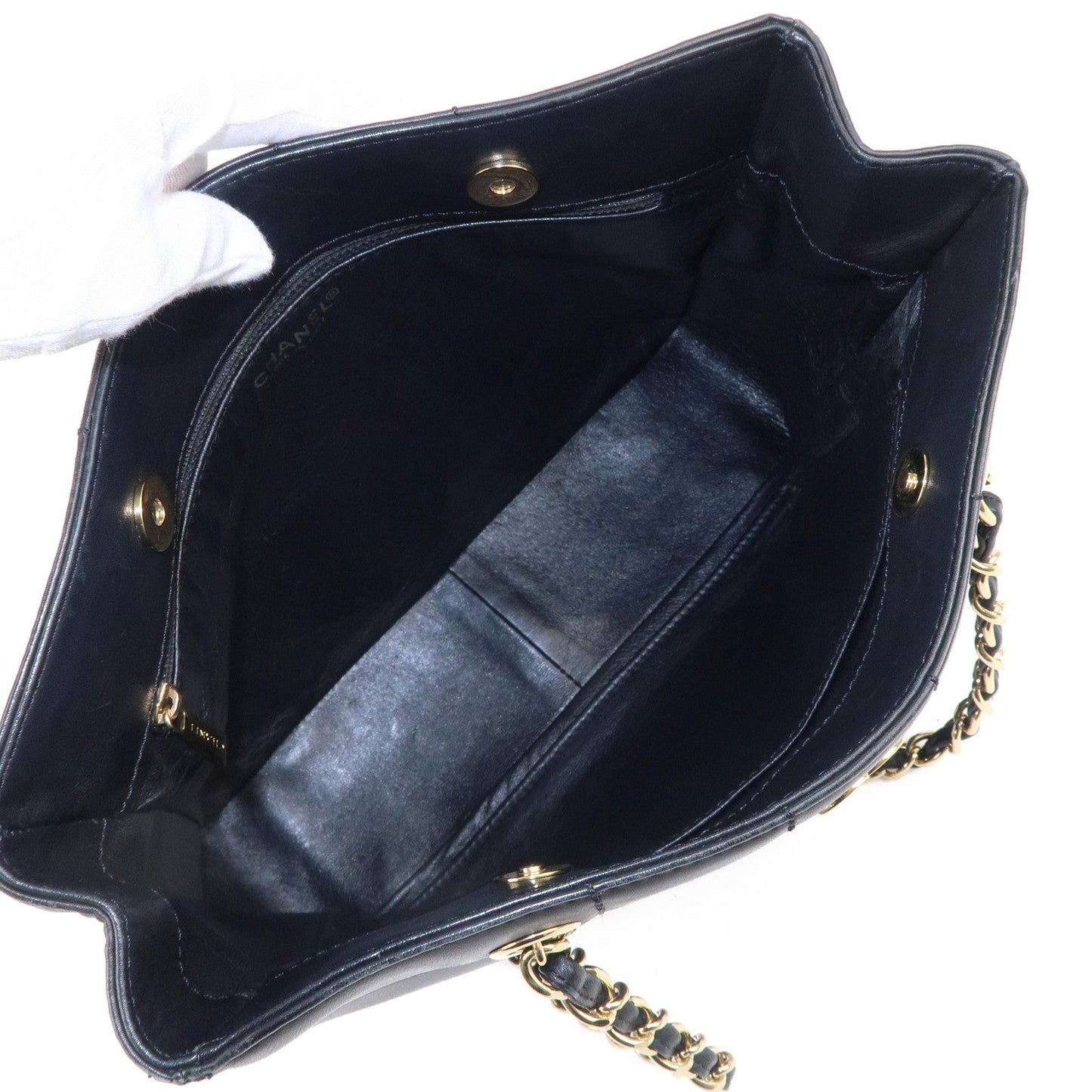 CHANEL Chocolate Bar Lamb Skin Chain Tote Bag Black