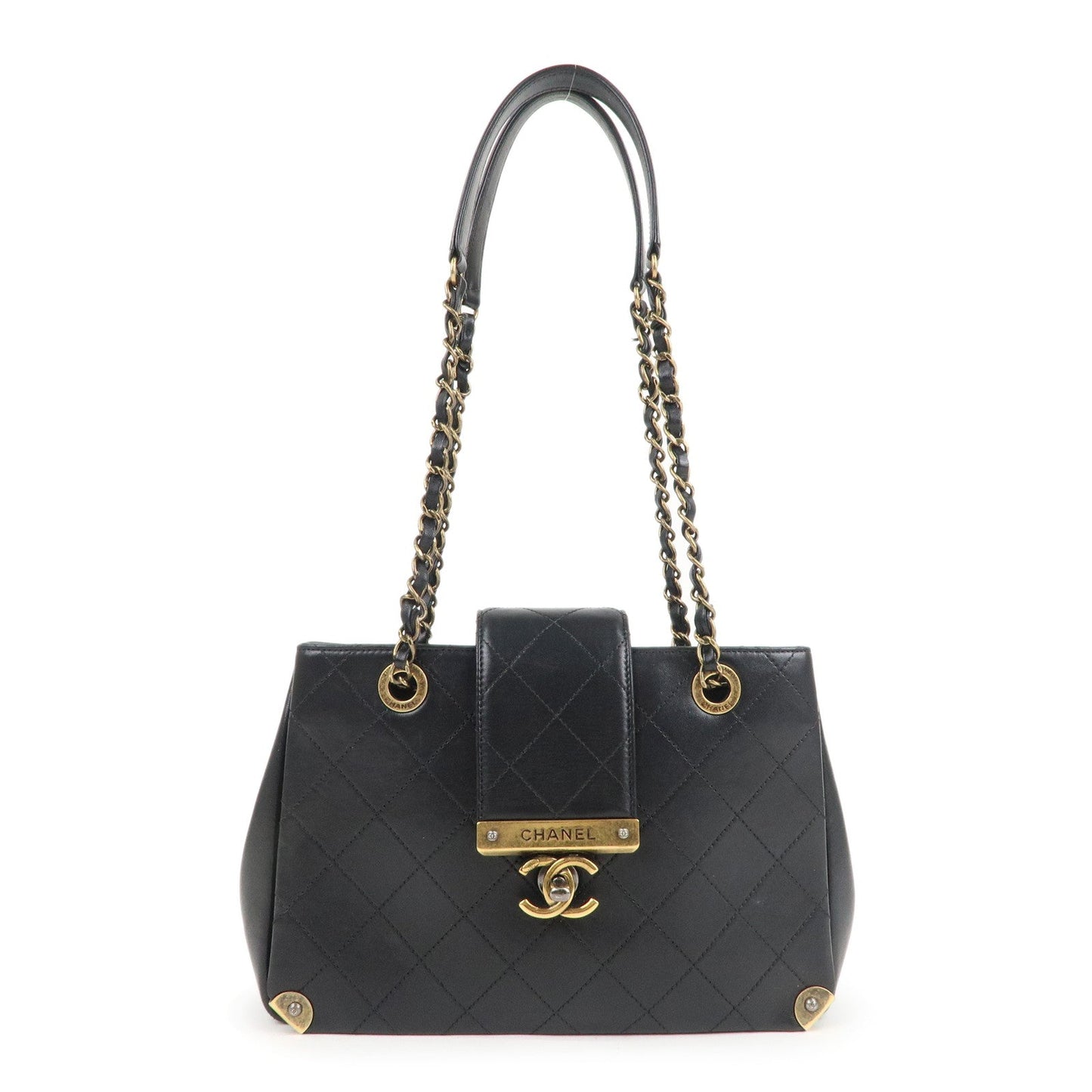 CHANEL Matelasse Lamb Skin Vintage Chain Shoulder Bag Black