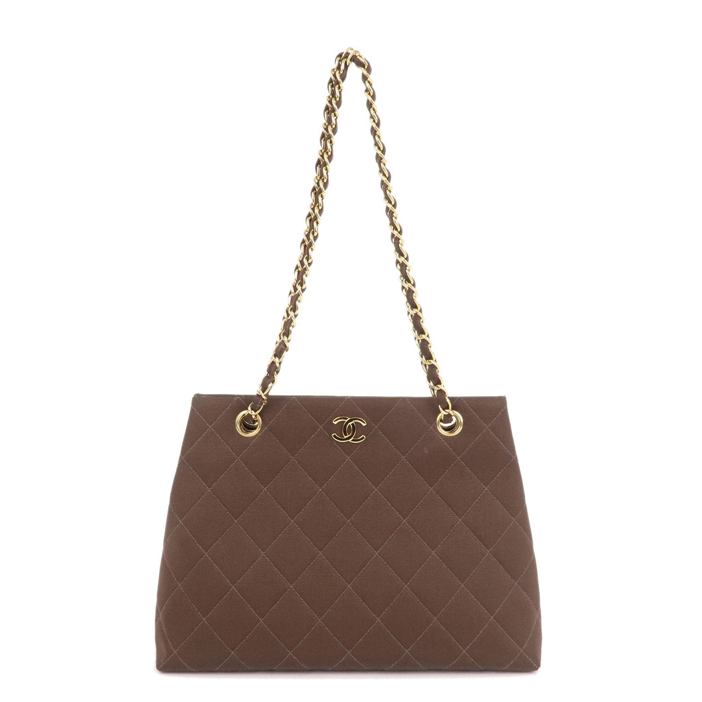 CHANEL Matelasse Nylon Canvas Chain Shoulder Bag Brown