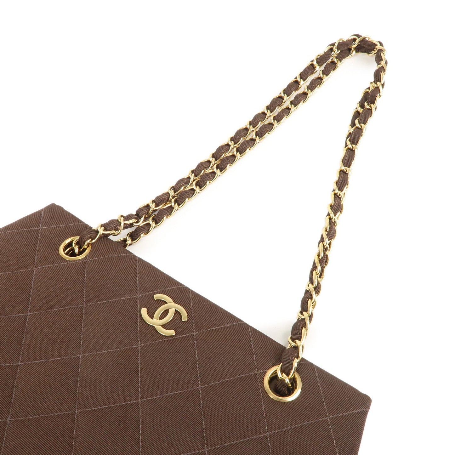CHANEL Matelasse Nylon Canvas Chain Shoulder Bag Brown