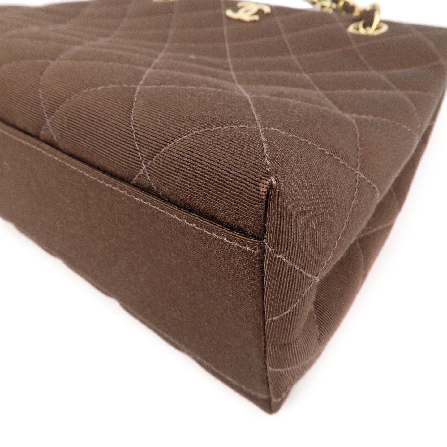 CHANEL Matelasse Nylon Canvas Chain Shoulder Bag Brown