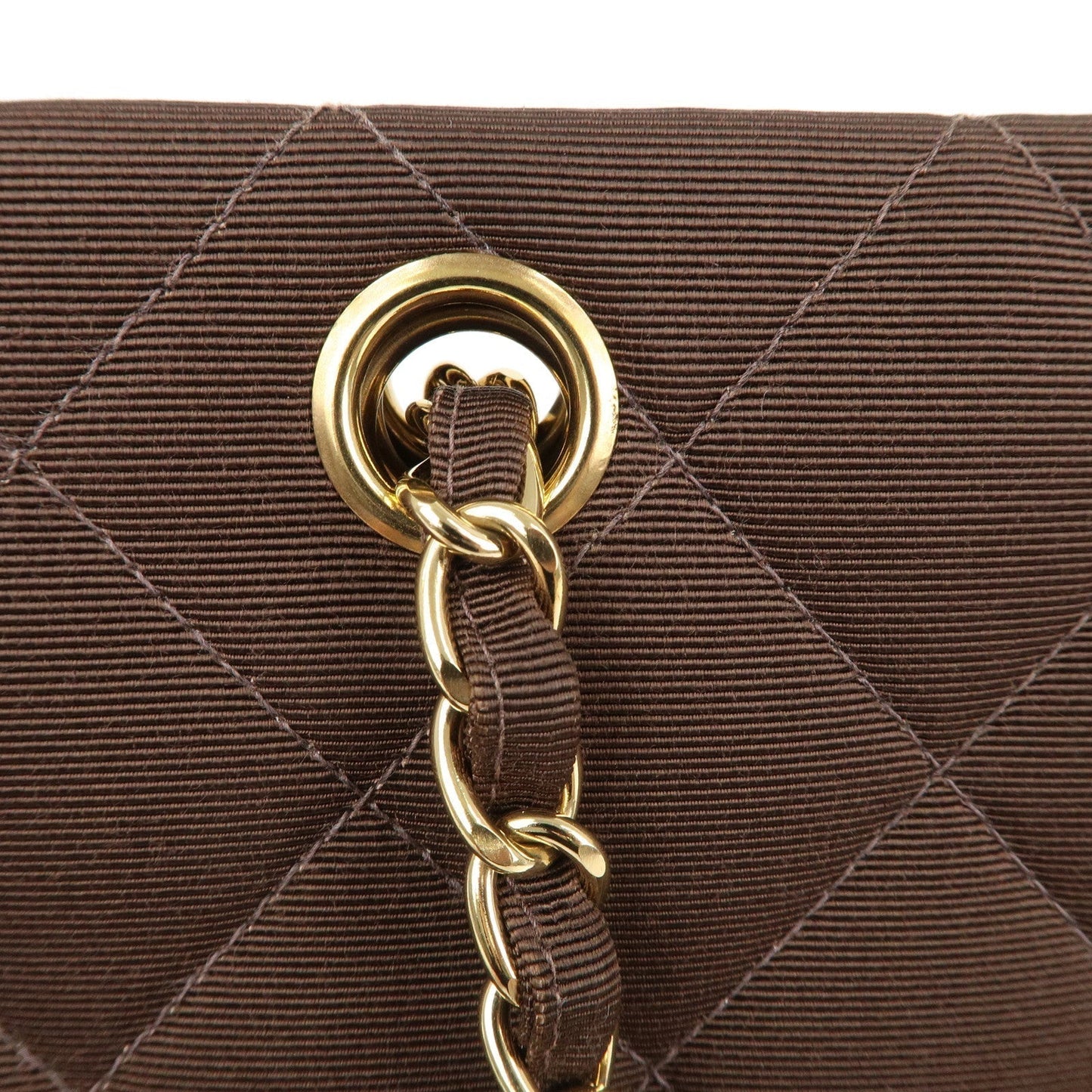 CHANEL Matelasse Nylon Canvas Chain Shoulder Bag Brown