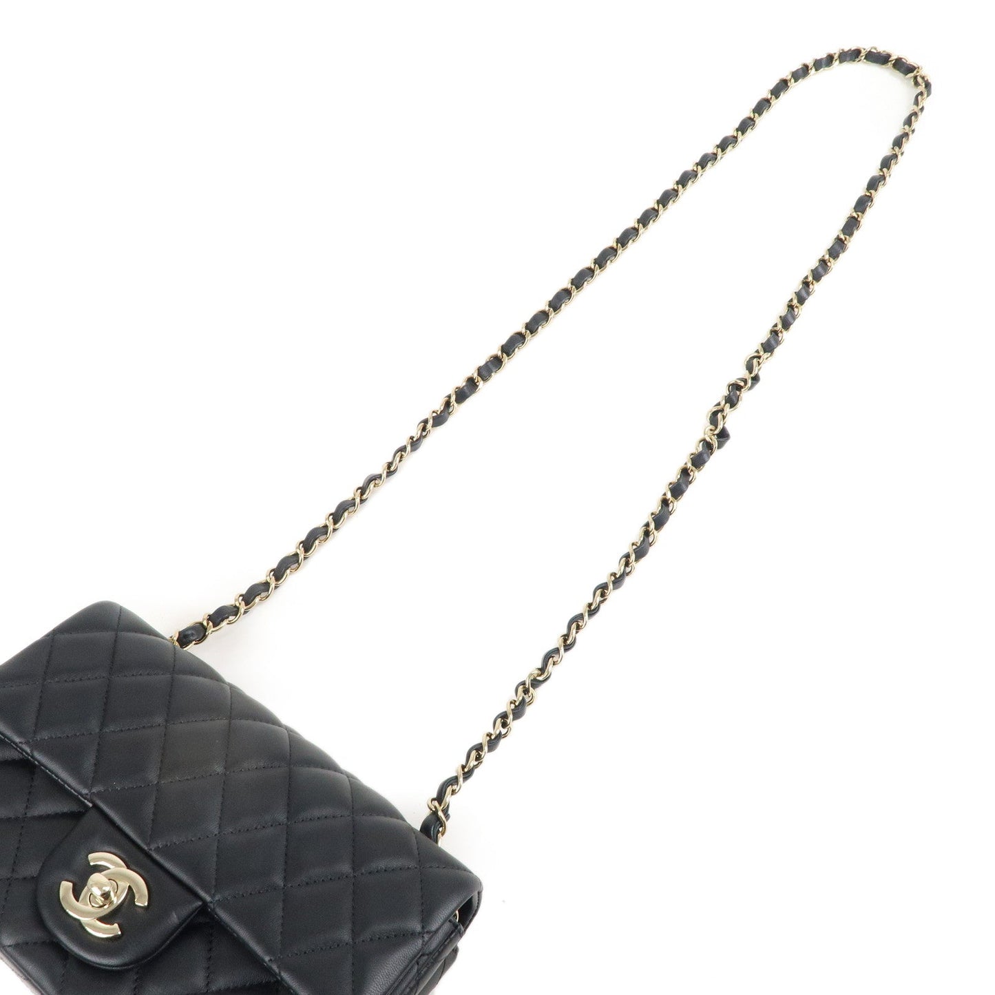 CHANEL Matelasse Lamb Skin Vintage Chain Shoulder Bag Black