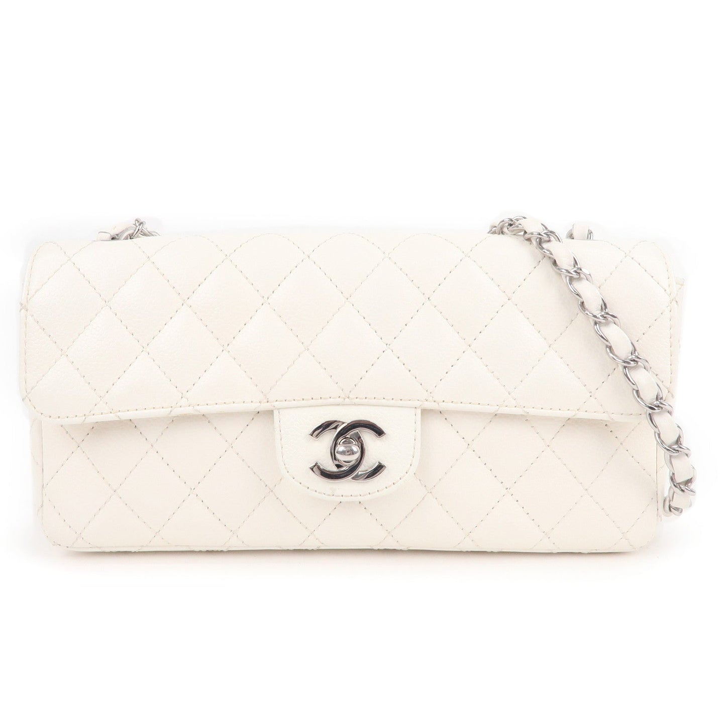CHANEL Matelasse Caviar Skin Chain Shoulder Bag White