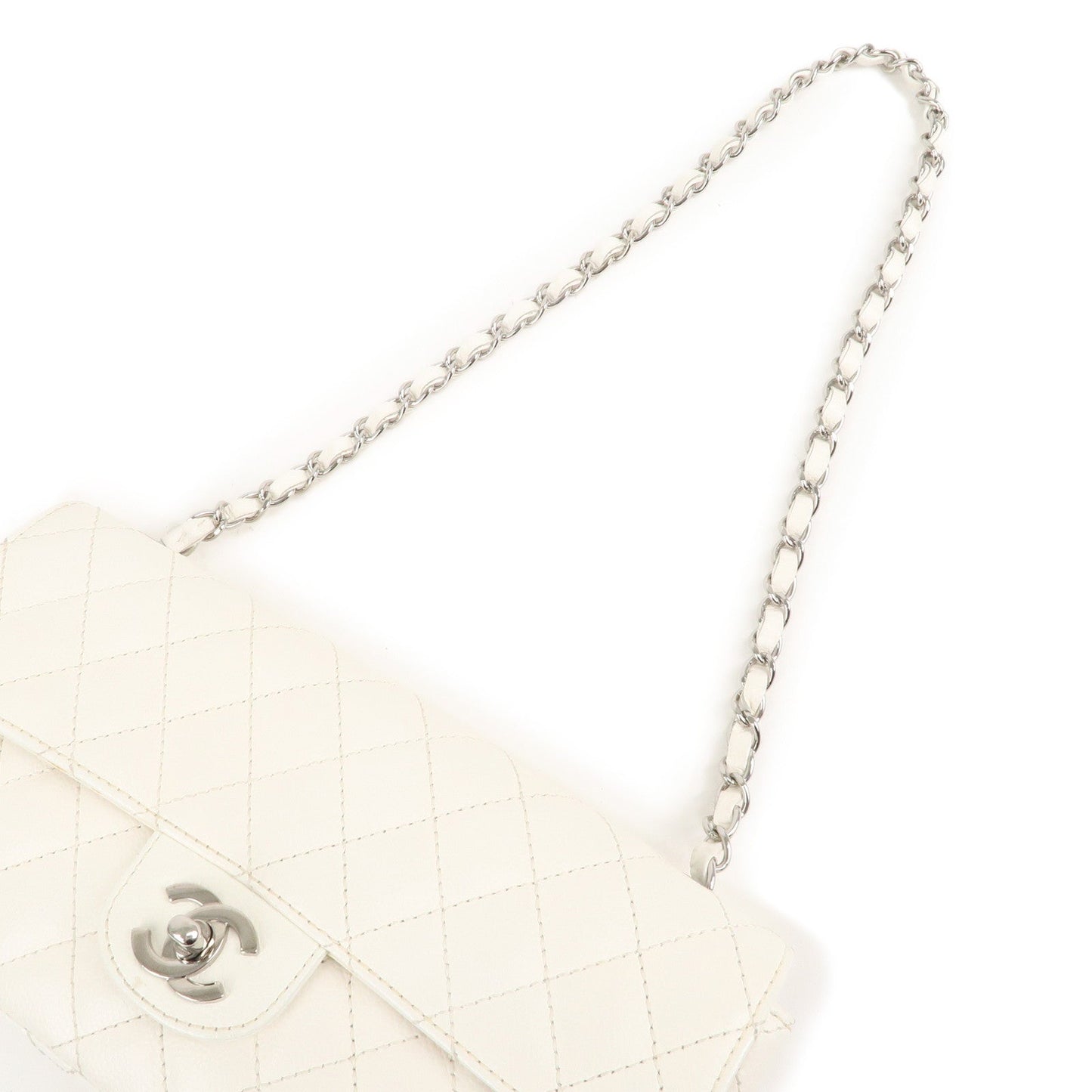 CHANEL Matelasse Caviar Skin Chain Shoulder Bag White
