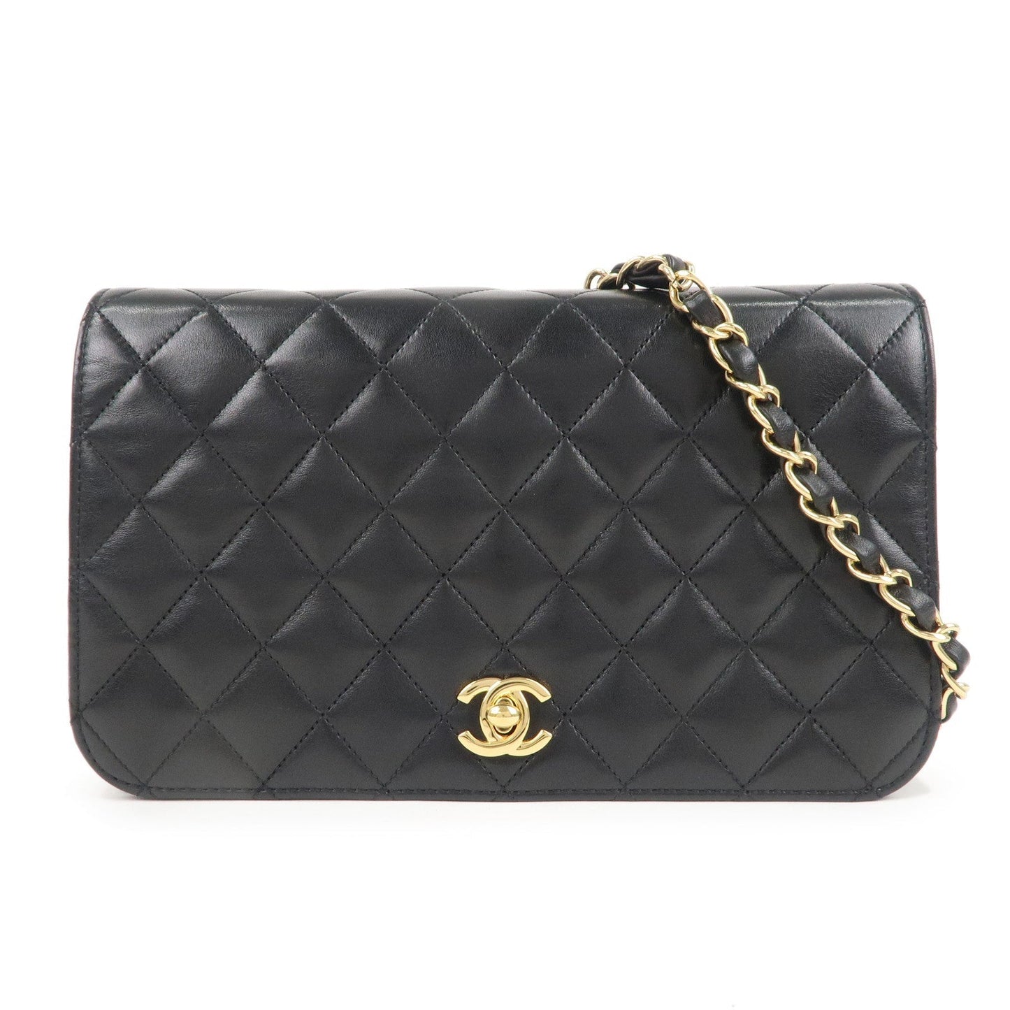 CHANEL Matelasse Lamb Skin Chain Shoulder Bag Black Gold HDW