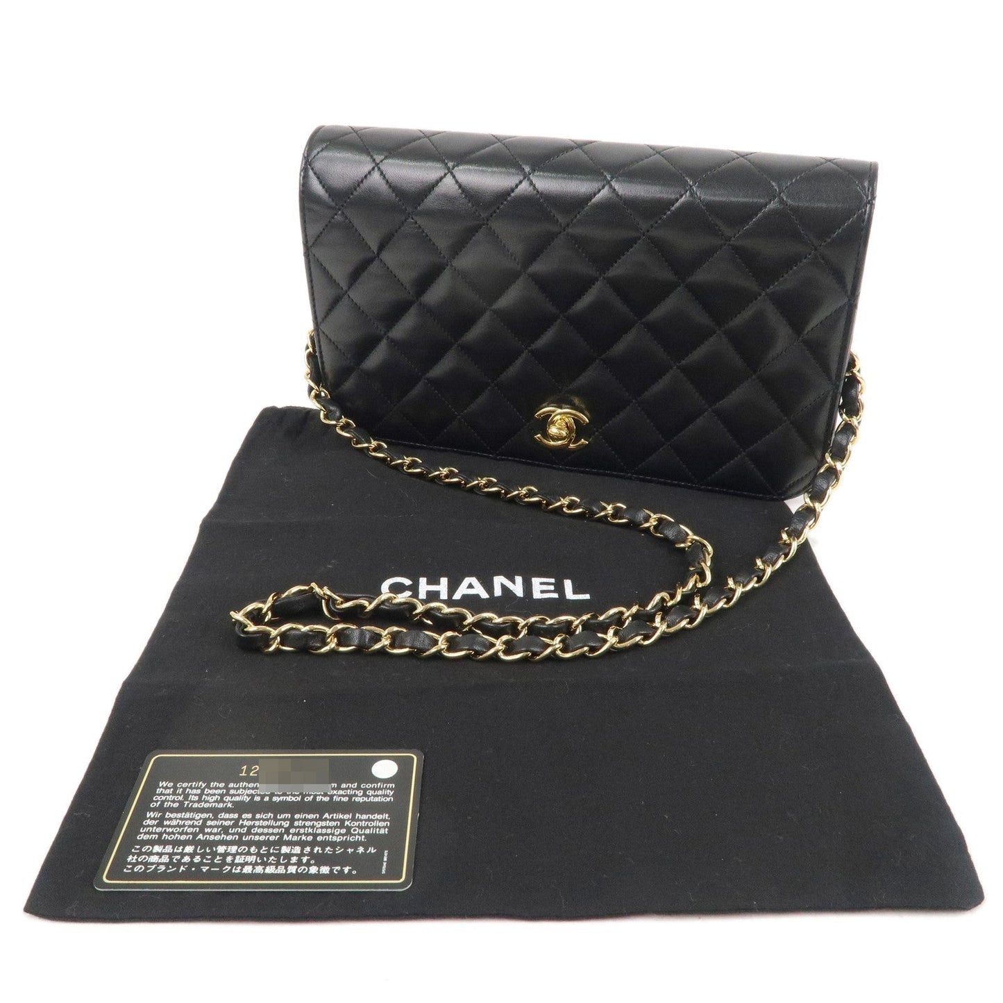 CHANEL Matelasse Lamb Skin Chain Shoulder Bag Black Gold HDW