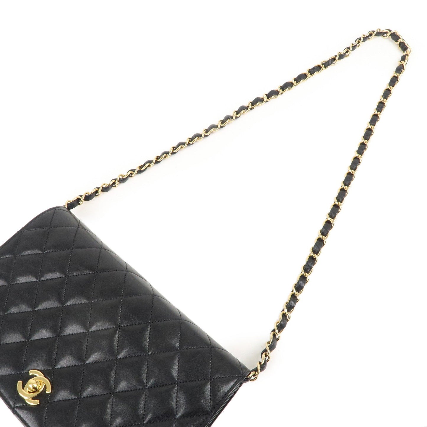 CHANEL Matelasse Lamb Skin Chain Shoulder Bag Black Gold HDW