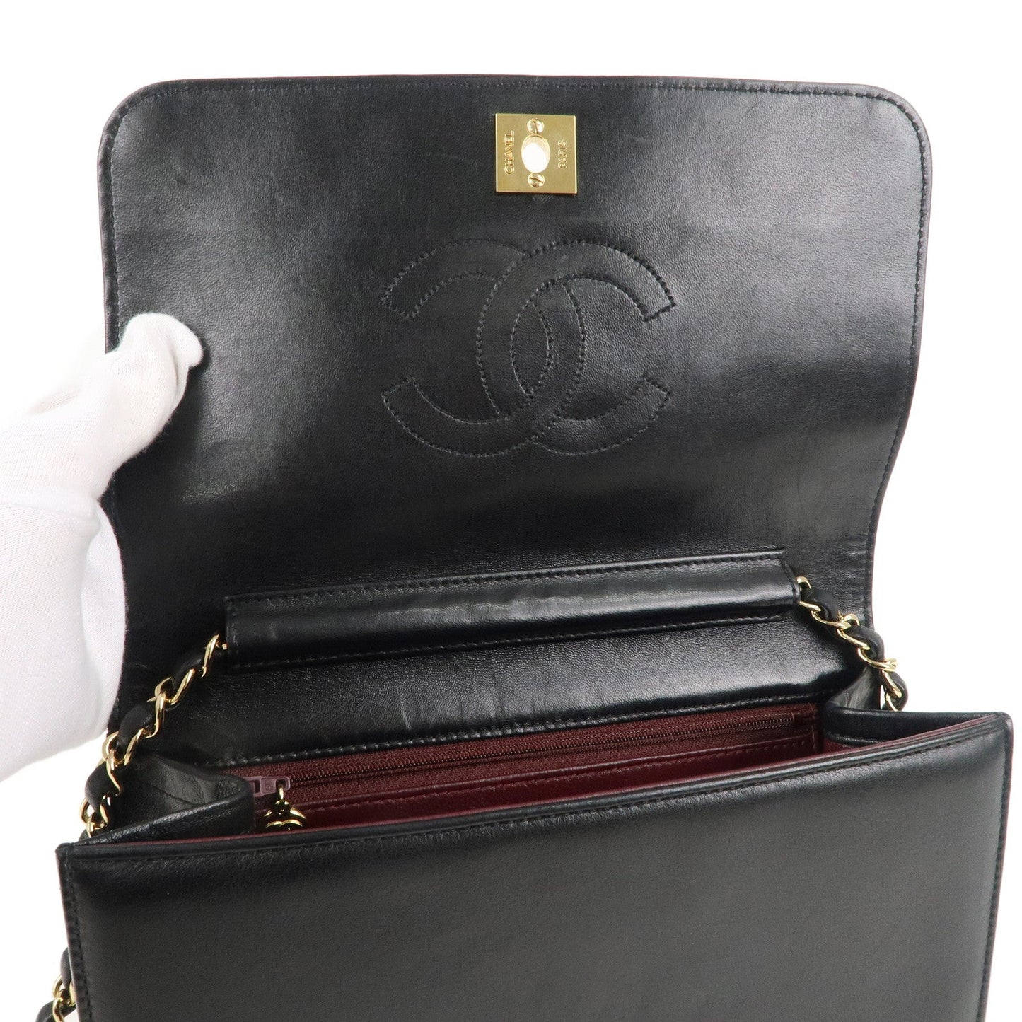CHANEL Matelasse Lamb Skin Chain Shoulder Bag Black Gold HDW