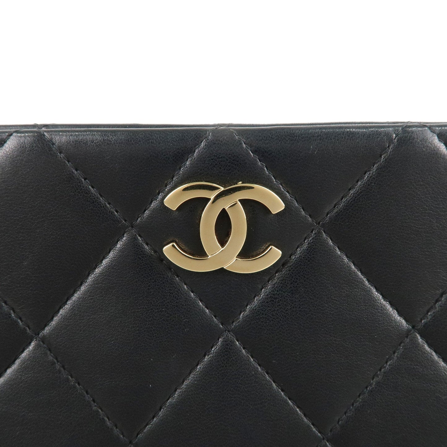 CHANEL Matelasse Lamb Skin Chain Tote Bag Black Gold HDW