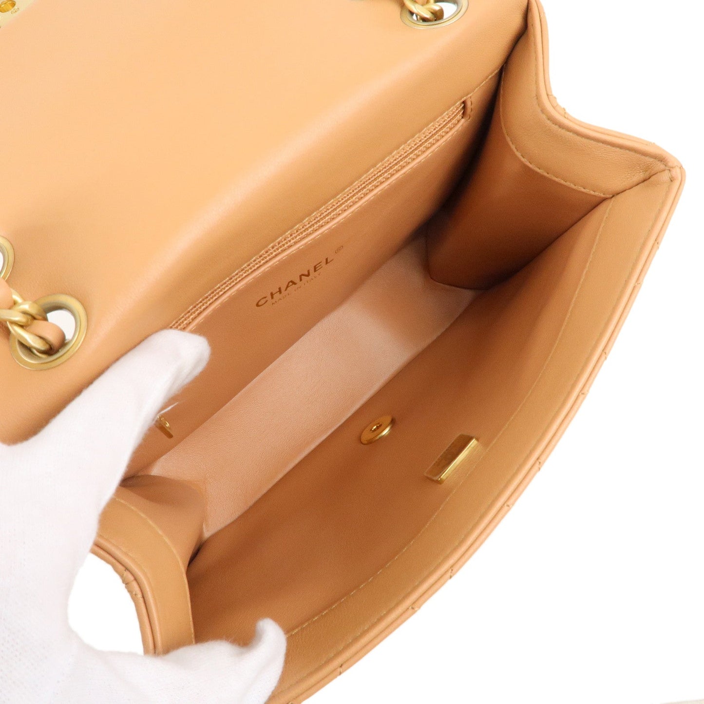 CHANEL Matelasse Lamb Skin Chain Shoulder Bag Beige Gold HDW