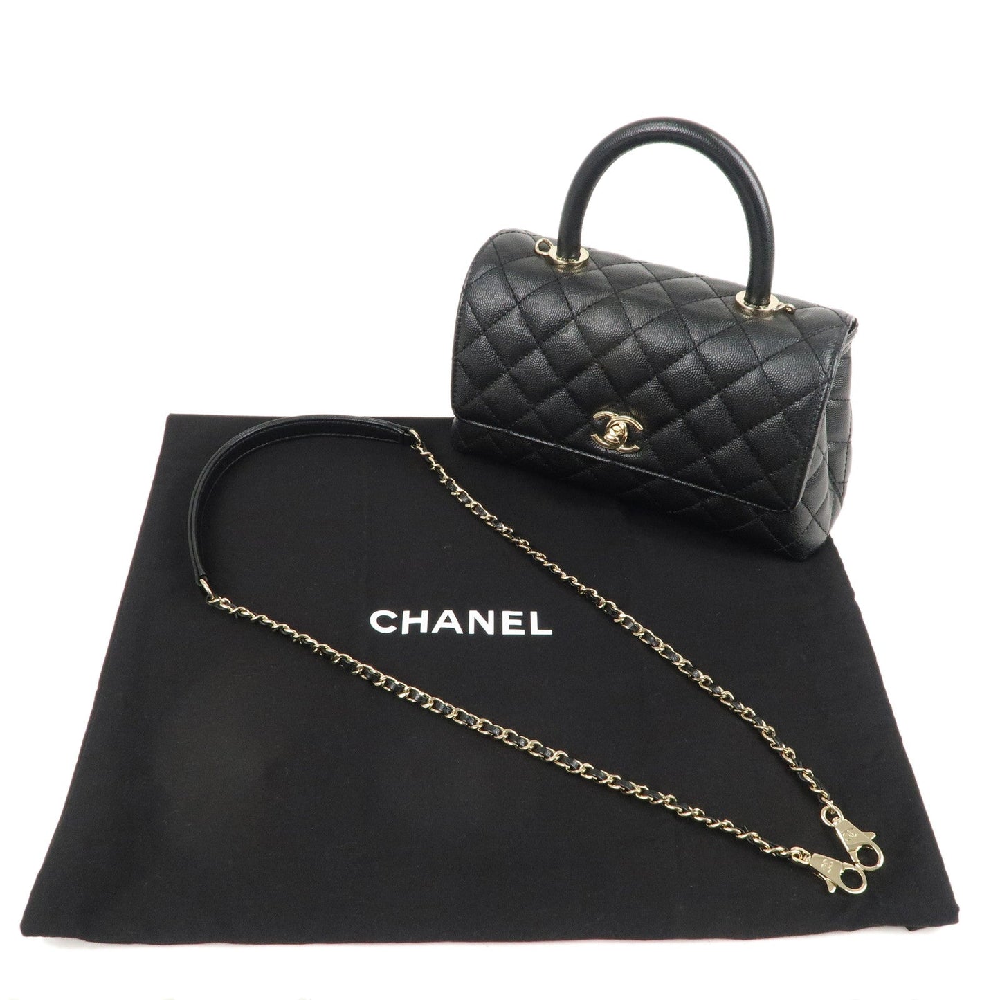 CHANEL Matelasse Caviar Skin COCO Handle 24 XS Bag Black A92990