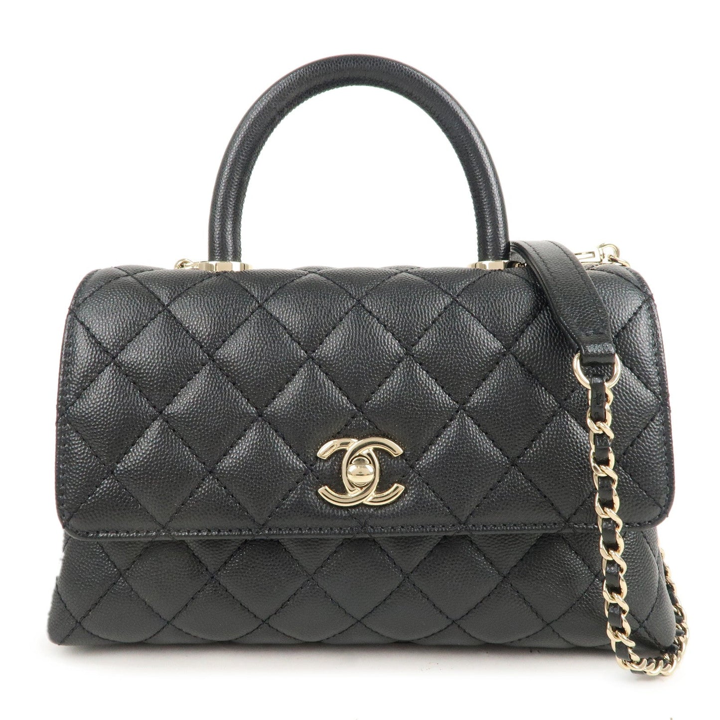 CHANEL Matelasse Caviar Skin COCO Handle 24 XS Bag Black A92990