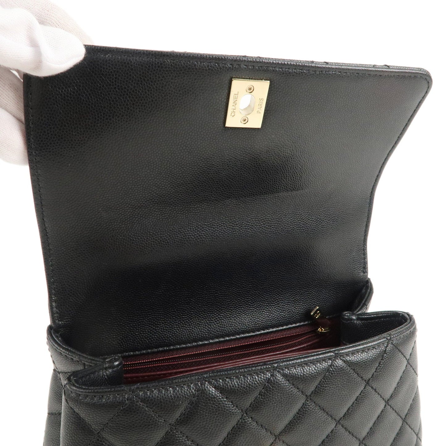 CHANEL Matelasse Caviar Skin COCO Handle 24 XS Bag Black A92990