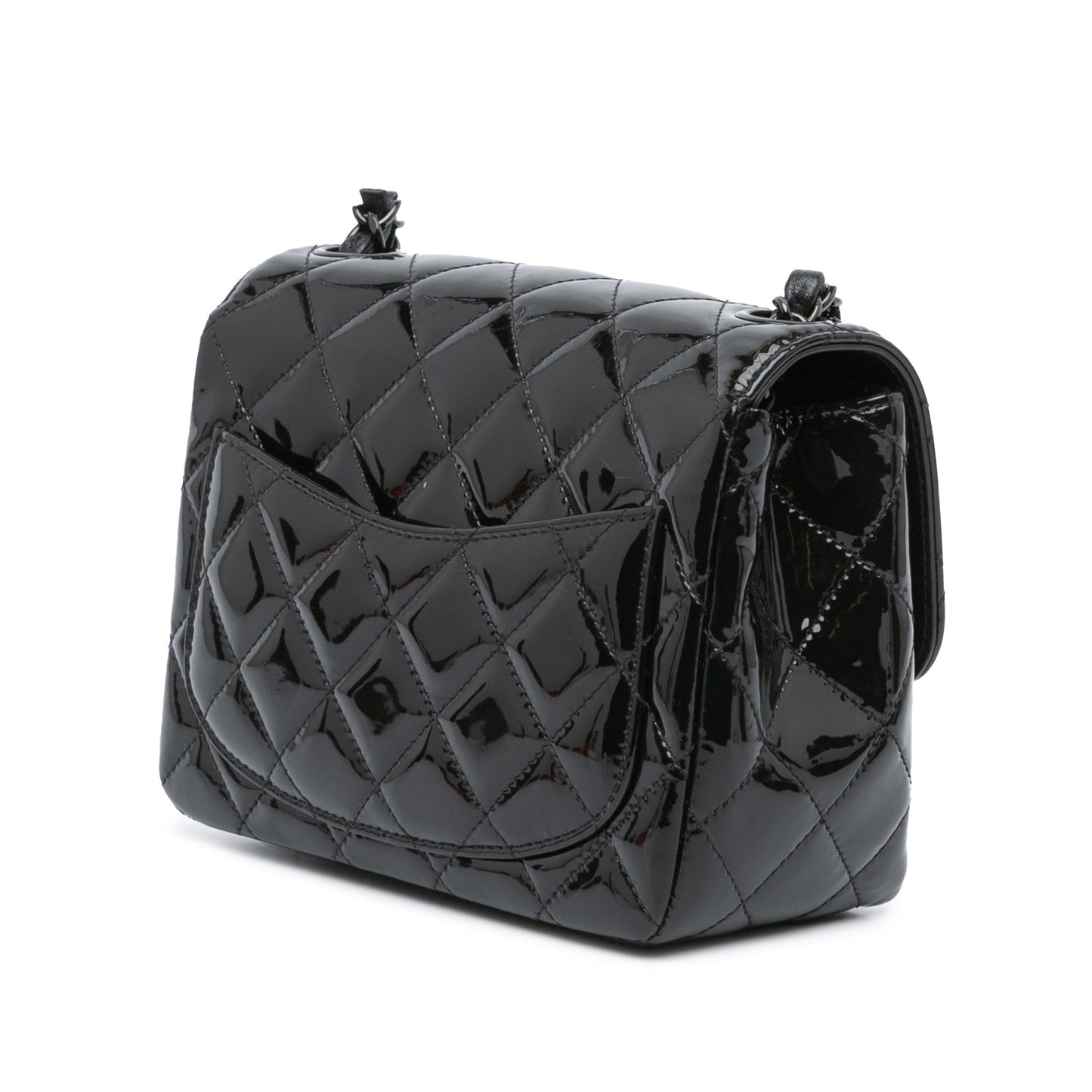 Black Chanel Mini Square Classic Patent So Black Single Flap Crossbody Bag