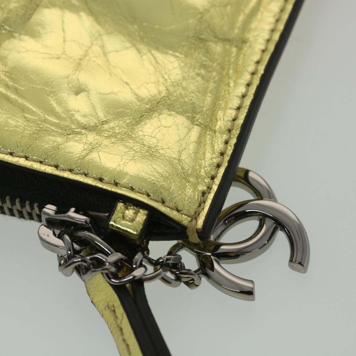 CHANEL Clutch Bag Metallic Leather Gold A82164 CC 38172