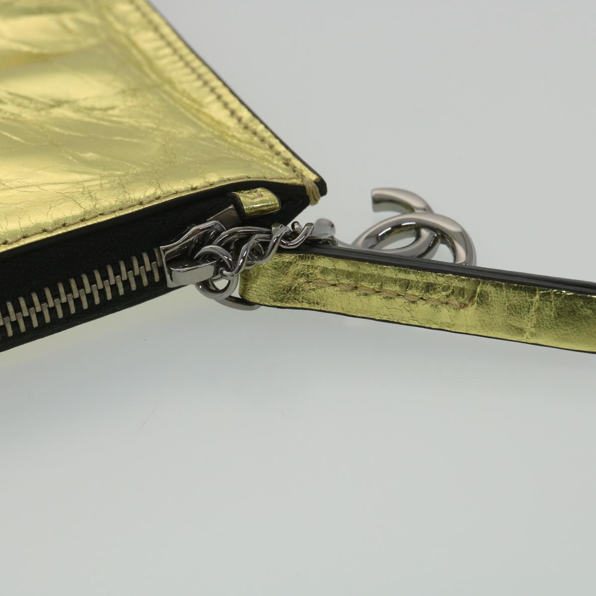 CHANEL Clutch Bag Metallic Leather Gold A82164 CC 38172