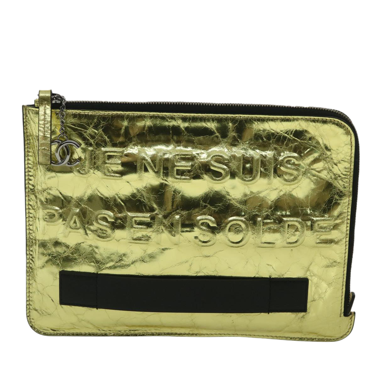 CHANEL Clutch Bag Metallic Leather Gold A82164 CC 38172