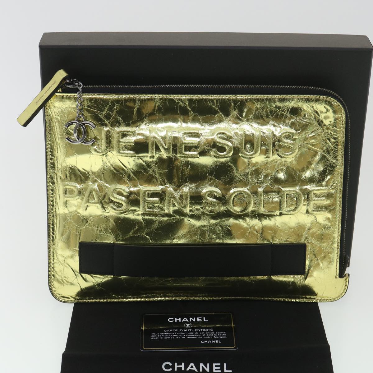 CHANEL Clutch Bag Metallic Leather Gold A82164 CC 38172