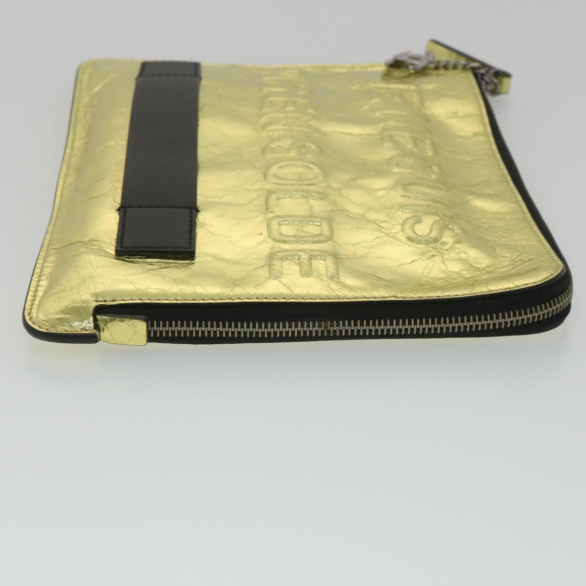 CHANEL Clutch Bag Metallic Leather Gold A82164 CC 38172